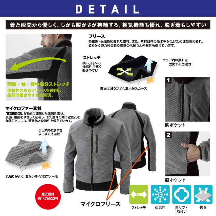 【藤和/TSDESIGN】MIDDLELAYERラマイクロファー ロングスリーブジャケット 4236 詳細