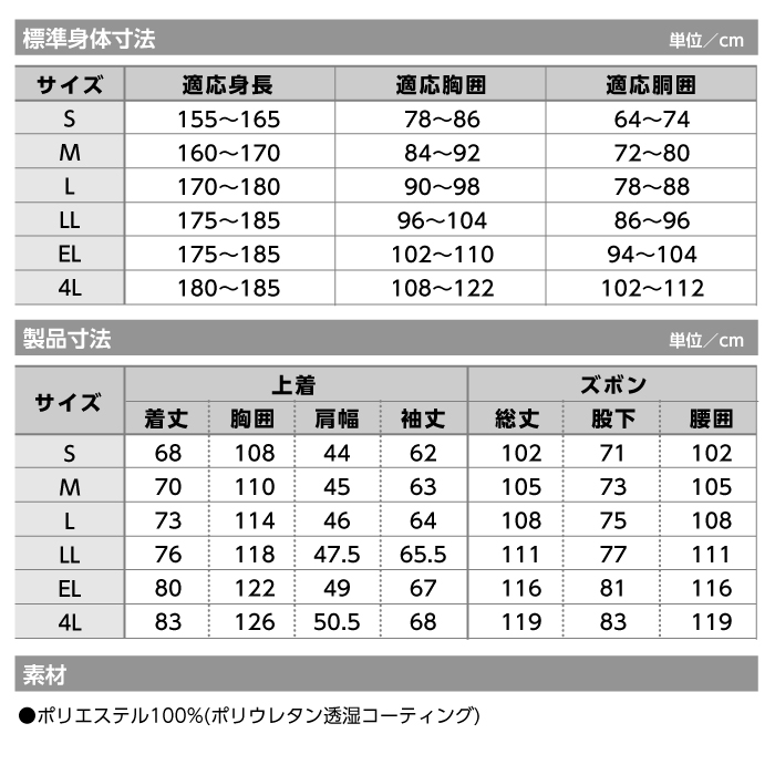 【マック】AS-7600 EG アジャストマック バッグイン レインウェア サイズ